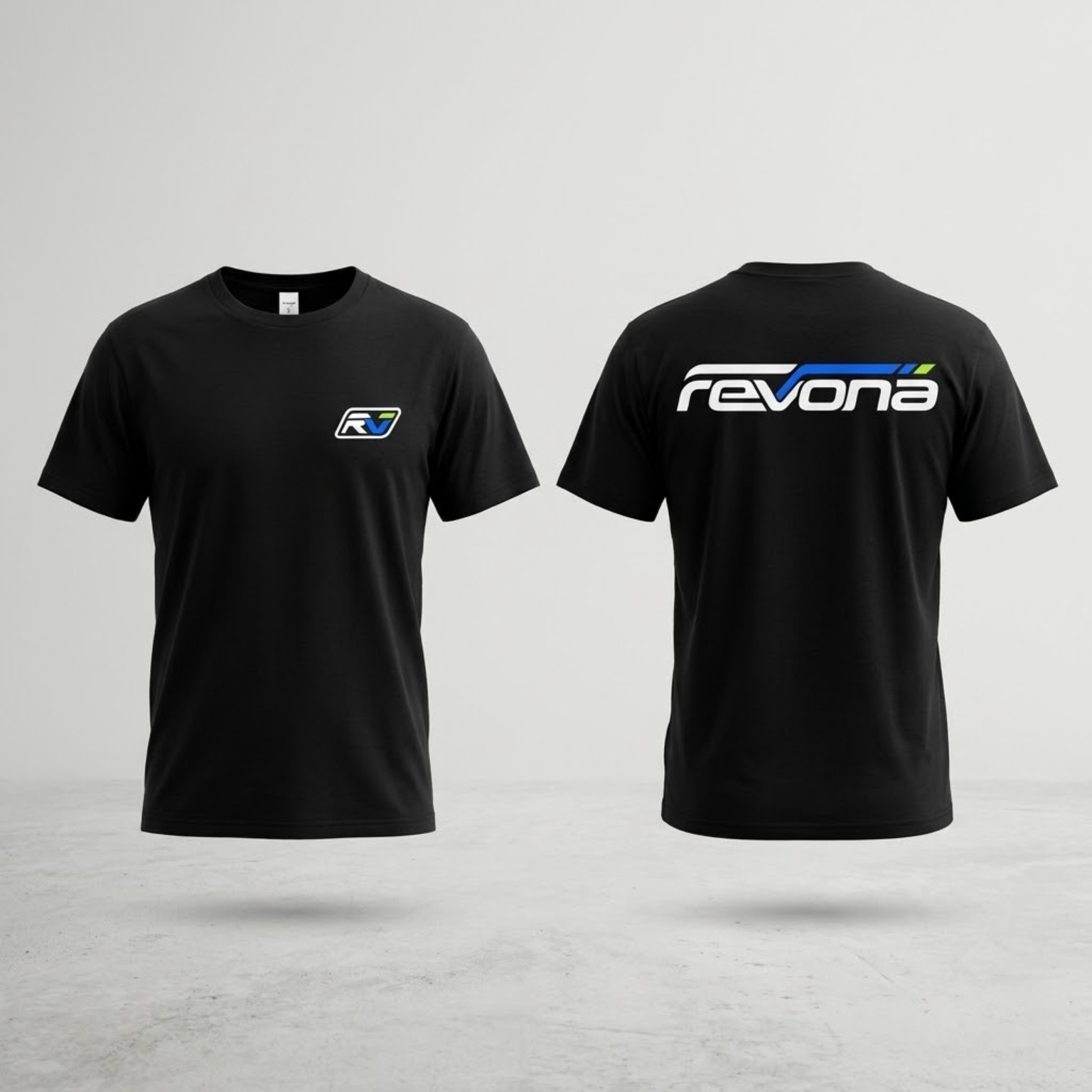 חולצת לוגו revona בצבע שחור, חזית וגב